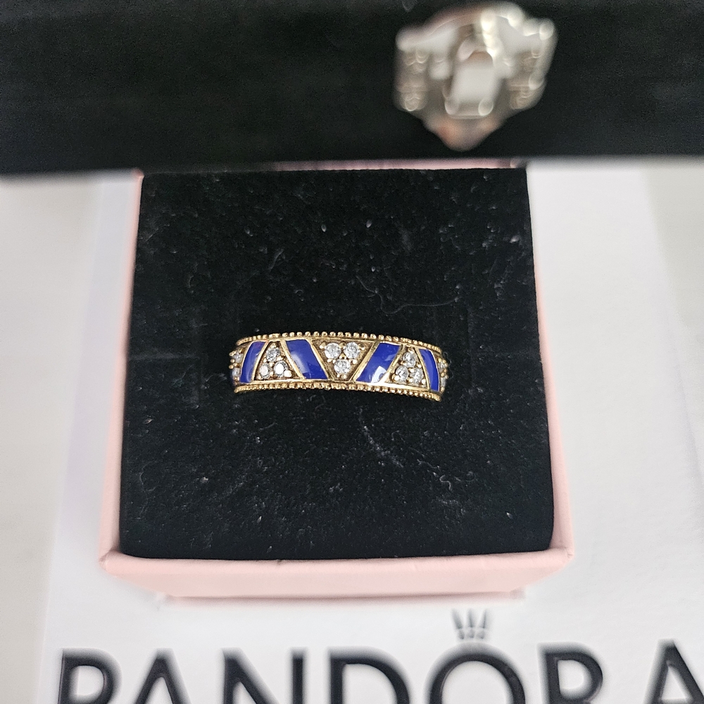 Pandora Gold and Blue Geometric Ring